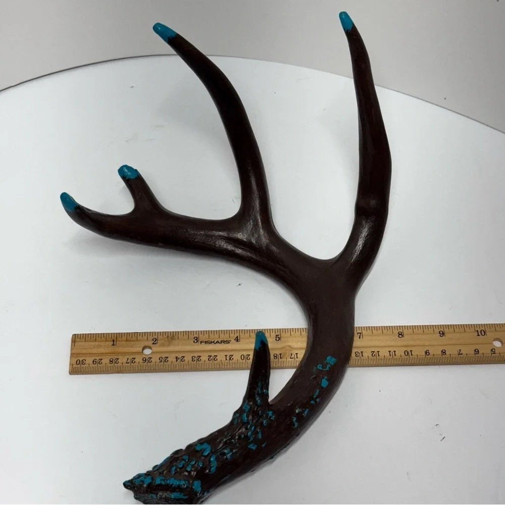 Brown Painted Deer Antler Decor with Teal Accents